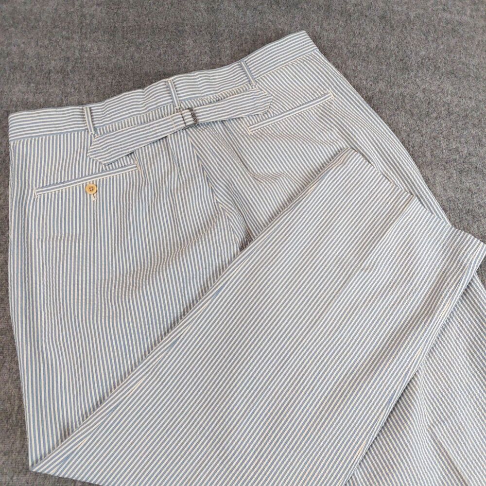 VTG Polo Ralph Lauren Seersucker Pants Buckle Back Men 34x30 (35x27) Blue White
